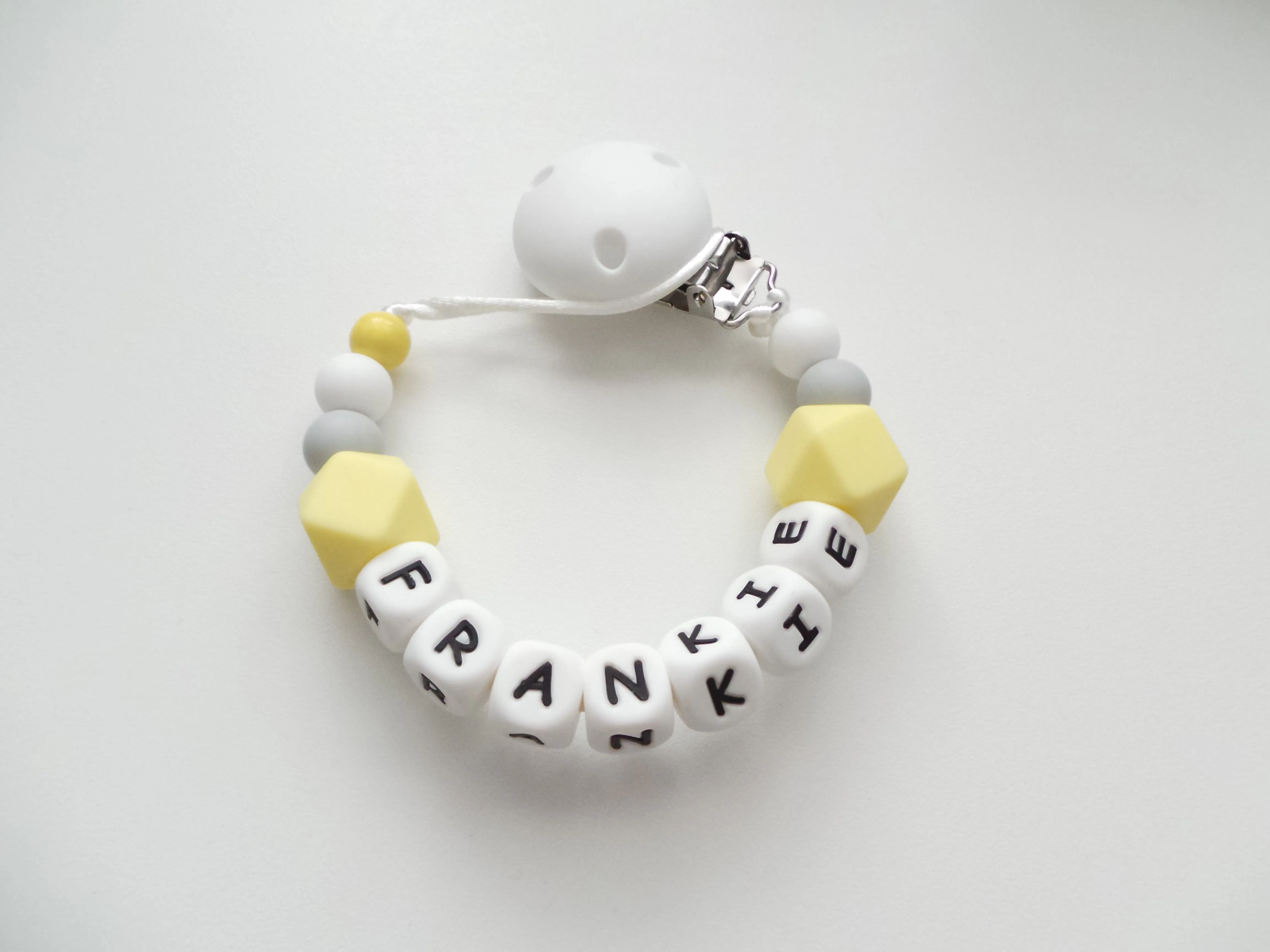 Personalised Silicone dummy clip- Hexagon beads - More colors available
