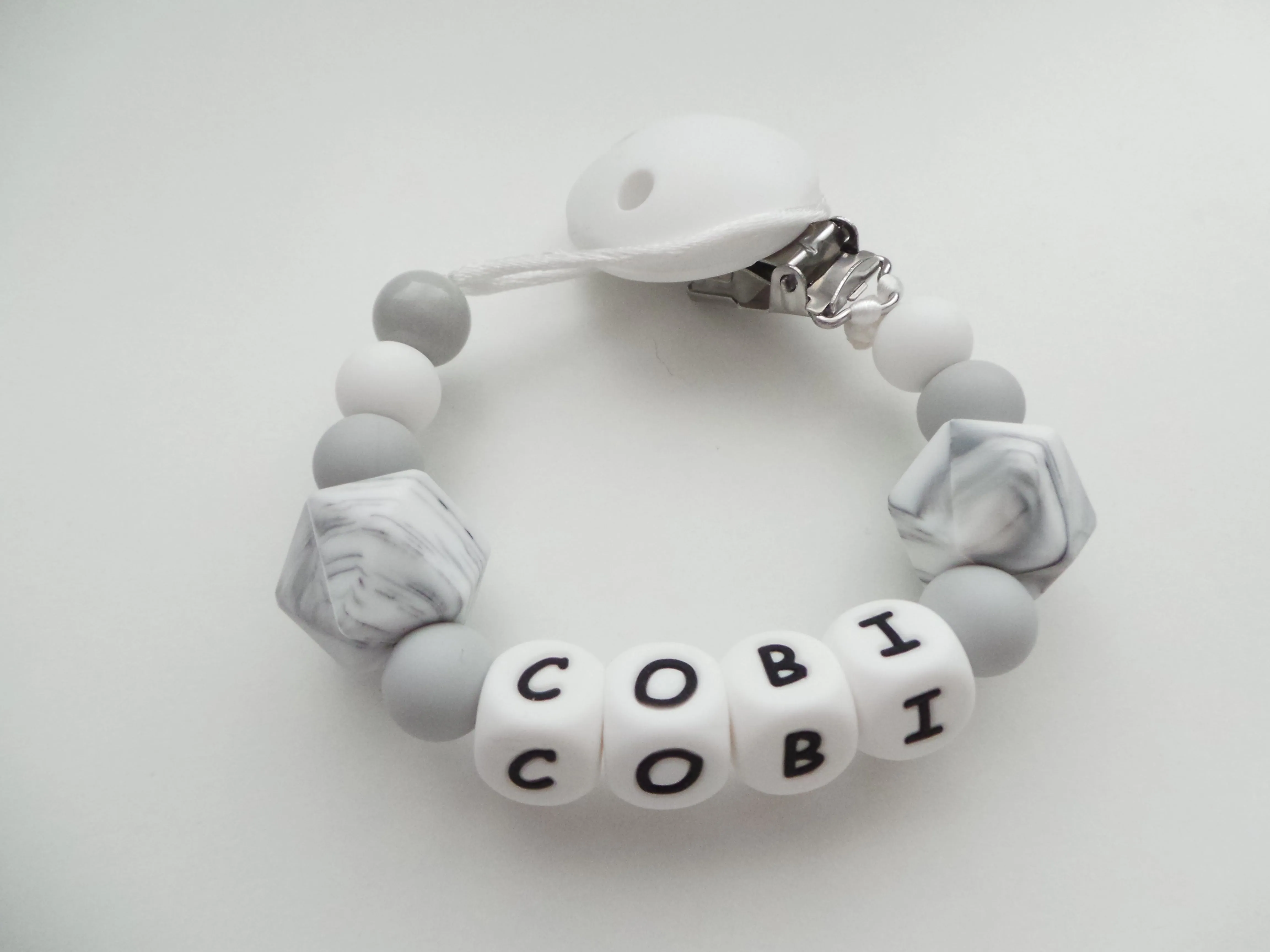 Personalised Silicone dummy clip- Hexagon beads - More colors available