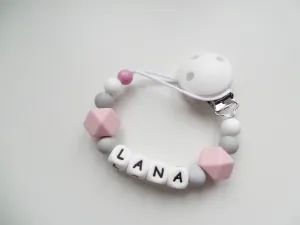 Personalised Silicone dummy clip- Hexagon beads - More colors available
