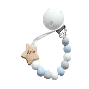 Personalised Star Dummy clip - Blue, White & Grey