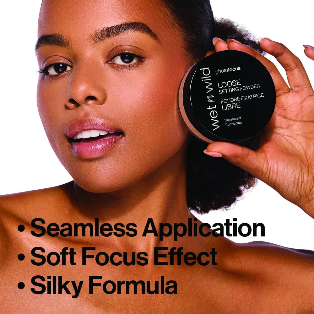 Photo Focus Loose Baking Setting Powder, Highlighter Makeup, Fair to Medium & Tan Skin Tones, Translucent