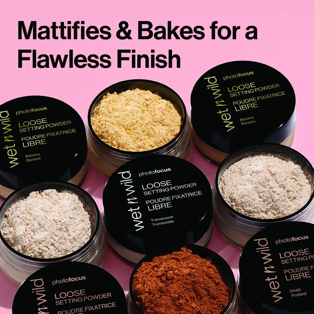 Photo Focus Loose Baking Setting Powder, Highlighter Makeup, Fair to Medium & Tan Skin Tones, Translucent