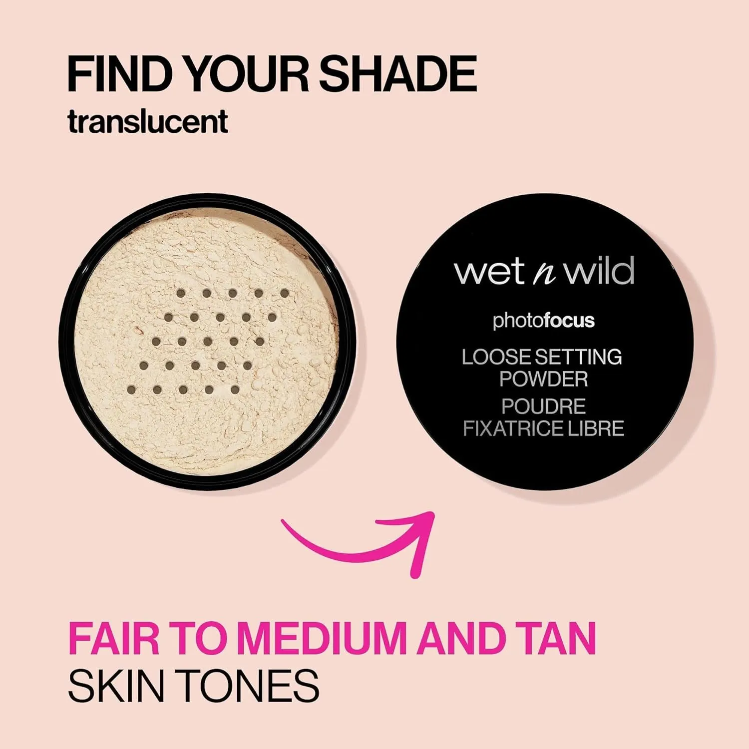 Photo Focus Loose Baking Setting Powder, Highlighter Makeup, Fair to Medium & Tan Skin Tones, Translucent