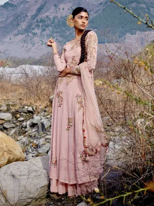 Pink Chiffon Kamdani Kurta Set
