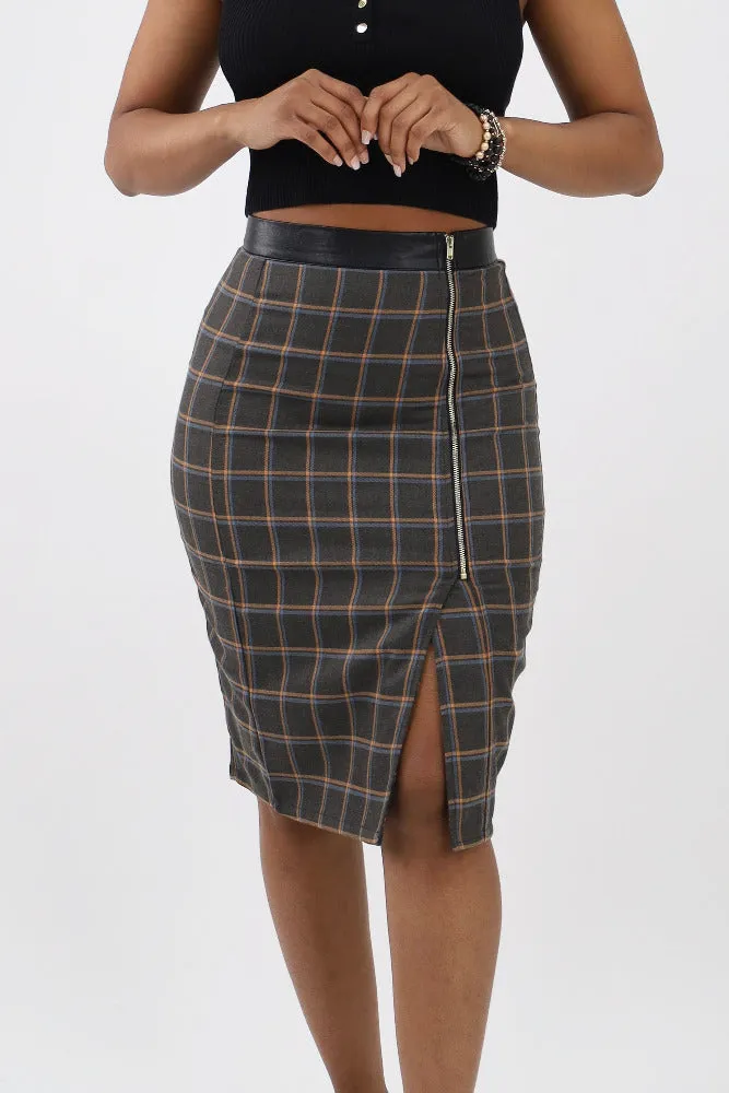 Plaid Perfection Pencil Skirt - Gray