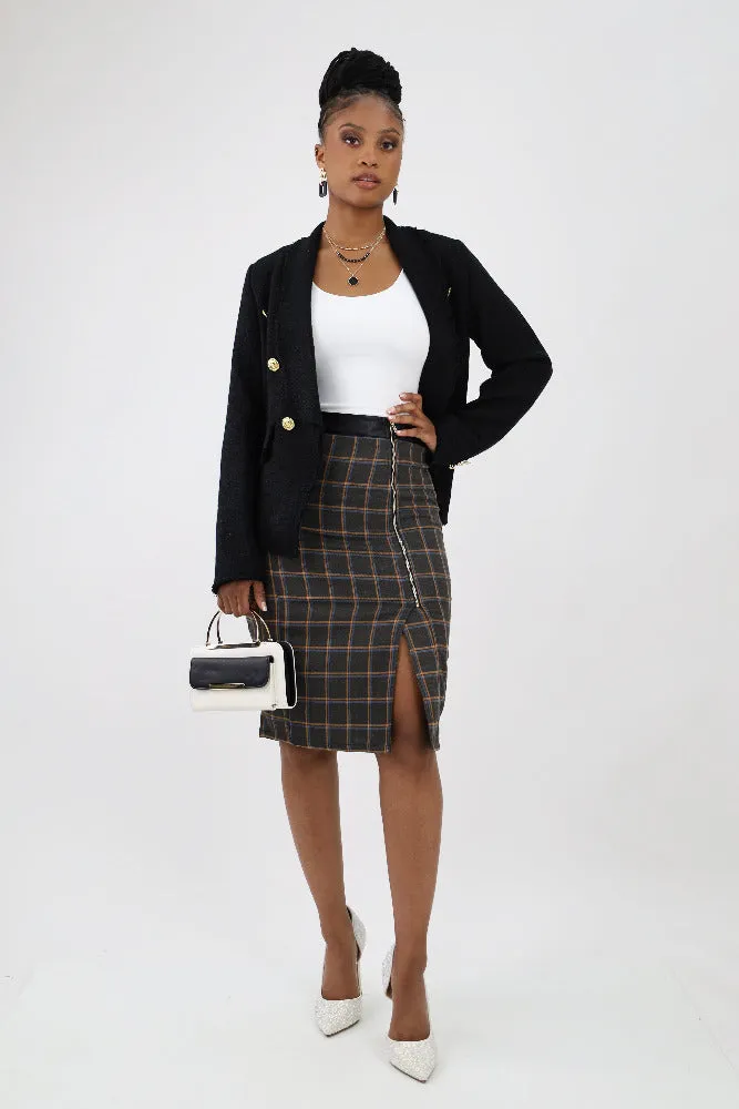 Plaid Perfection Pencil Skirt - Gray