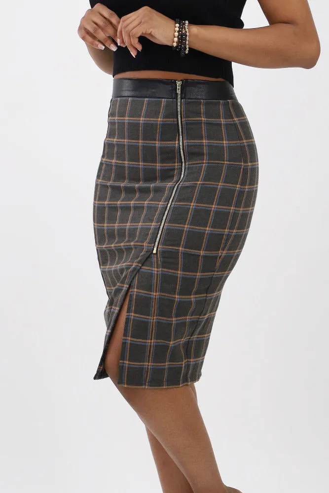 Plaid Perfection Pencil Skirt - Gray