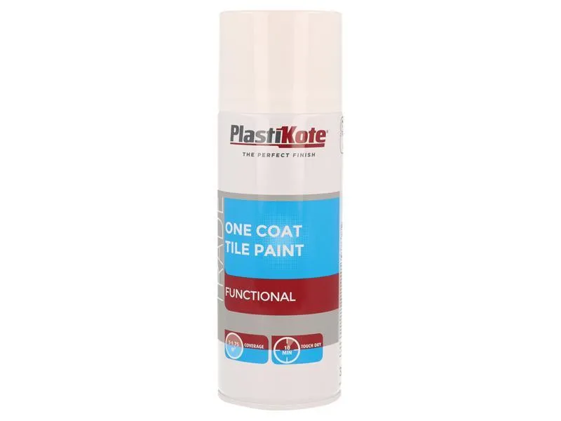 Plastikote Trade One Coat Spray Tile Paint Gloss White 400Ml