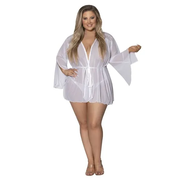 Plus Size White Short Length Flowy Robe NWT