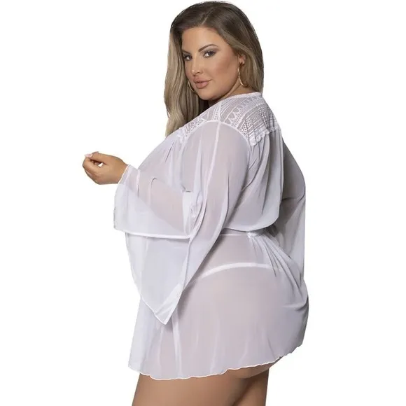 Plus Size White Short Length Flowy Robe NWT