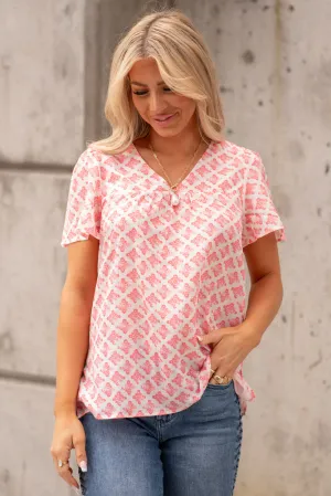 Printed V-Neck Flutter Sleeve Blouse