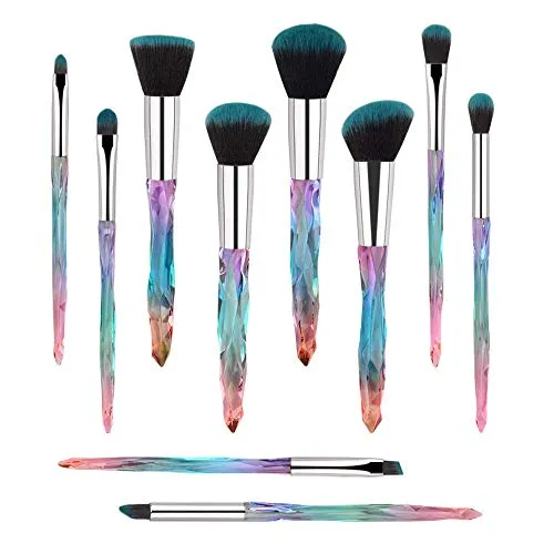 Professional Makeup Brush, Acrylic Diamond Handle Make Up Brushes Series for Full Face Foudation Blush Eyeshadow Concealers Powder Transparent Beauty Tools