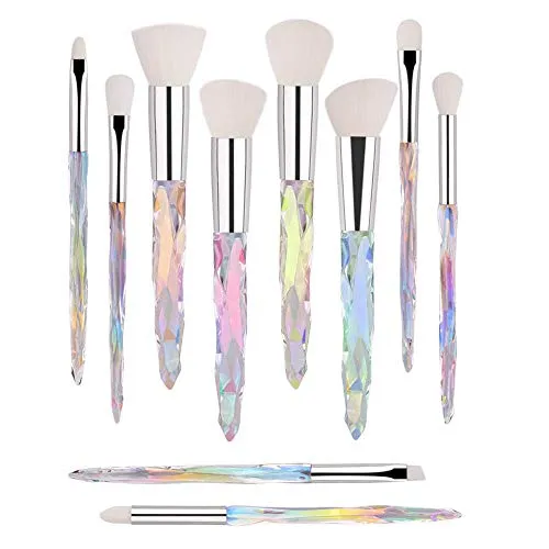 Professional Makeup Brush, Acrylic Diamond Handle Make Up Brushes Series for Full Face Foudation Blush Eyeshadow Concealers Powder Transparent Beauty Tools