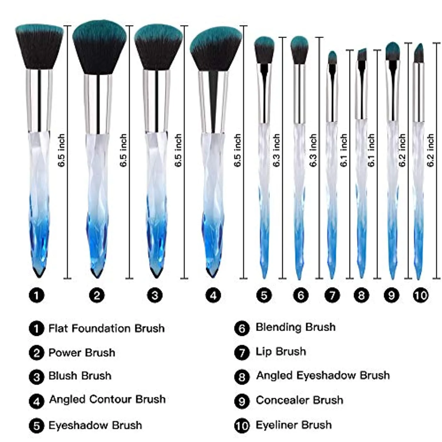 Professional Makeup Brush, Acrylic Diamond Handle Make Up Brushes Series for Full Face Foudation Blush Eyeshadow Concealers Powder Transparent Beauty Tools