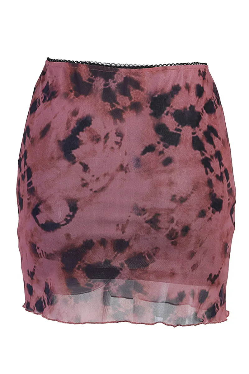 QS3302 Tie Dye Sheer Mini Skirt