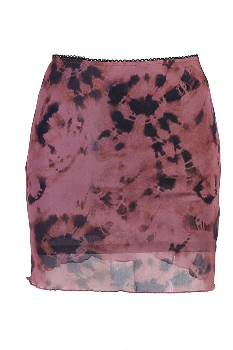 QS3302 Tie Dye Sheer Mini Skirt