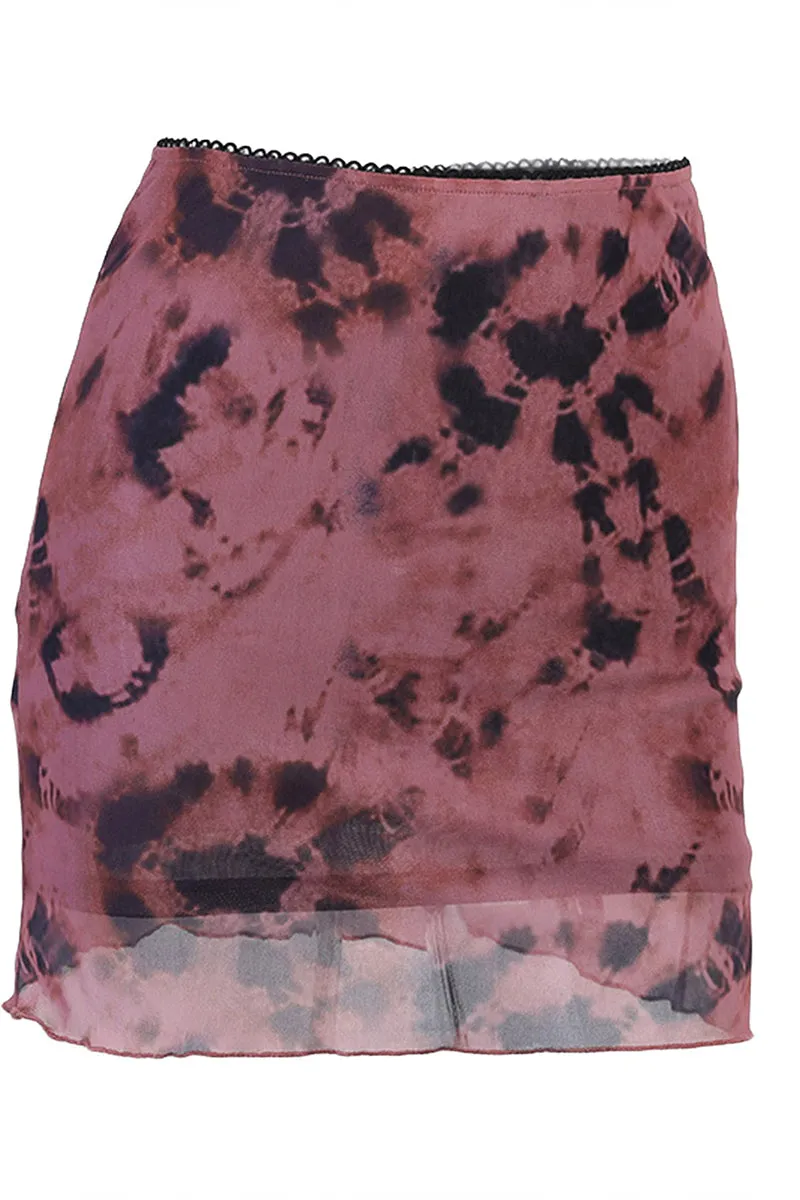 QS3302 Tie Dye Sheer Mini Skirt