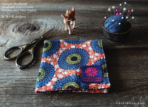 Quadruple Reversible Japanese Handkerchief, Blue Flowers x Orange⦿wghc0009