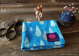 Quadruple Reversible Japanese Handkerchief, Drops, 100% Japanese Cotton Gauze ⦿wghc0016