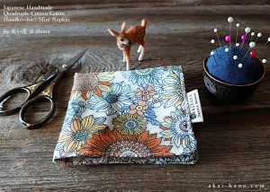 Quadruple Reversible Japanese Handkerchief, Flower Garden Yellow ⦿wghc0019