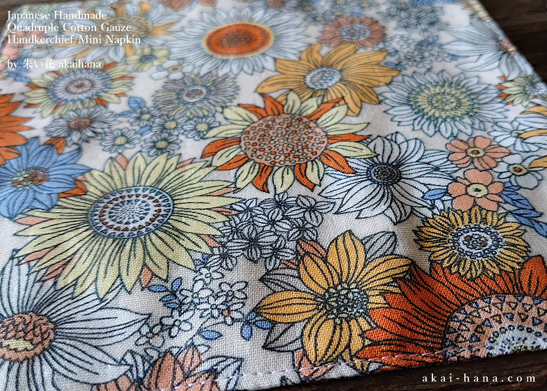 Quadruple Reversible Japanese Handkerchief, Flower Garden Yellow ⦿wghc0019
