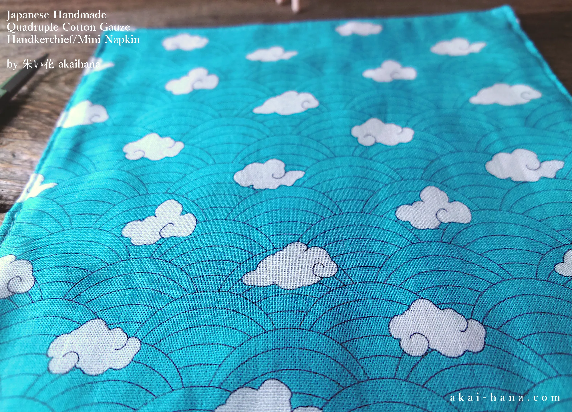 Quadruple Reversible Japanese Handkerchief, Seigaiha and Clouds ⦿wghc0021