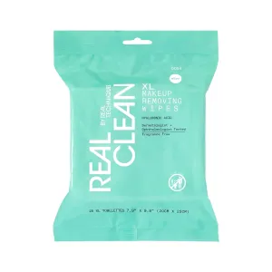 Real Clean XL Makeup Removing Wipes, Hydrating Facial Wipes, Infused with Hyaluronic Acid, Dual-Usage Cleansing Wipes Repair Skin & Gently Remove Makeup, Fragrance Free, 25 Count