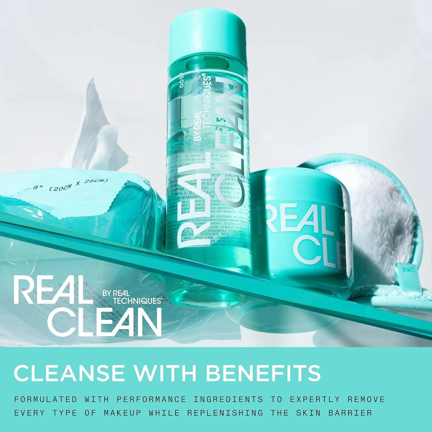 Real Clean XL Makeup Removing Wipes, Hydrating Facial Wipes, Infused with Hyaluronic Acid, Dual-Usage Cleansing Wipes Repair Skin & Gently Remove Makeup, Fragrance Free, 25 Count