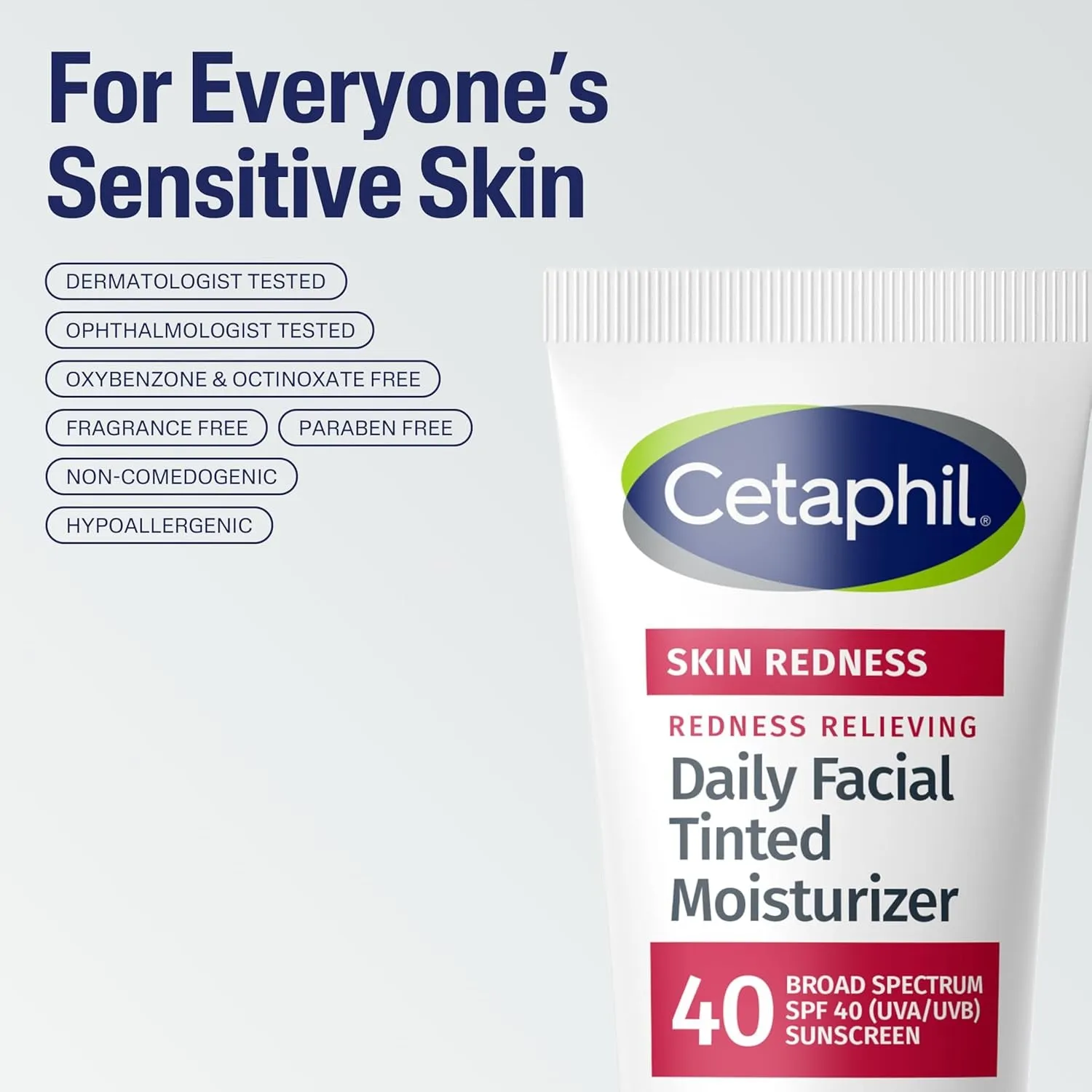 Redness Relieving Daily Facial Moisturizer SPF 40, 1.7 Fl Oz, Broad Spectrum Sunscreen, Neutral Tint, for Redness-Prone Skin