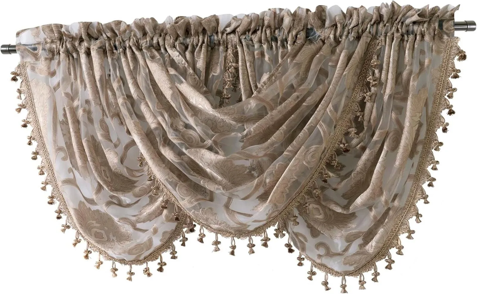 Regal Home Milawi Decorative Clipped Sheer Waterfall Valance Brown 57" x 37"