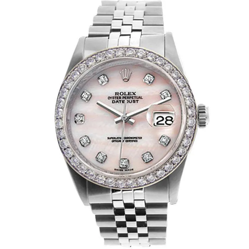 Rolex Date Just Gents Watch Mother Of Pearl Pink Mop QUICK SET
