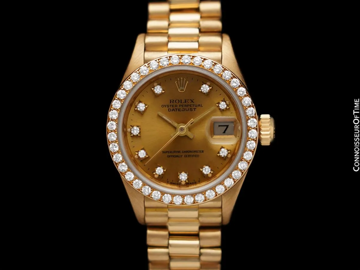 Rolex Ladies President Datejust 18K Gold & Rolex Factory Diamond Watch, 69138 - Box & Papers