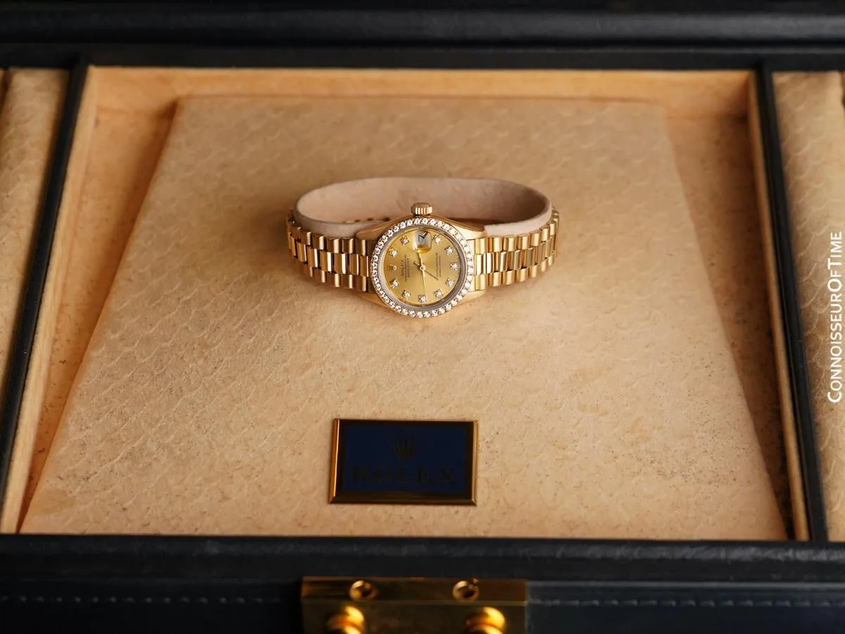 Rolex Ladies President Datejust 18K Gold & Rolex Factory Diamond Watch, 69138 - Box & Papers