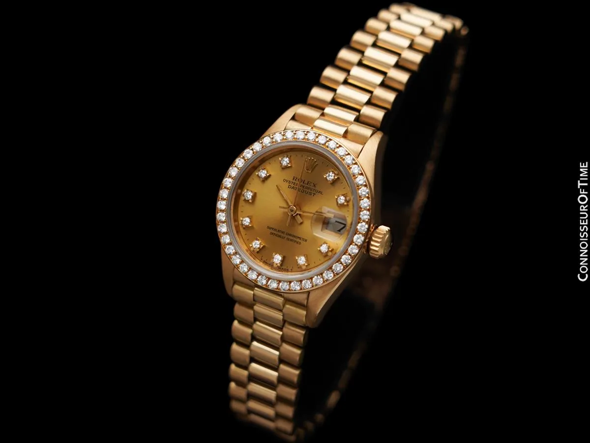 Rolex Ladies President Datejust 18K Gold & Rolex Factory Diamond Watch, 69138 - Box & Papers
