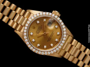 Rolex Ladies President Datejust 18K Gold & Rolex Factory Diamond Watch, 69138 - Box & Papers