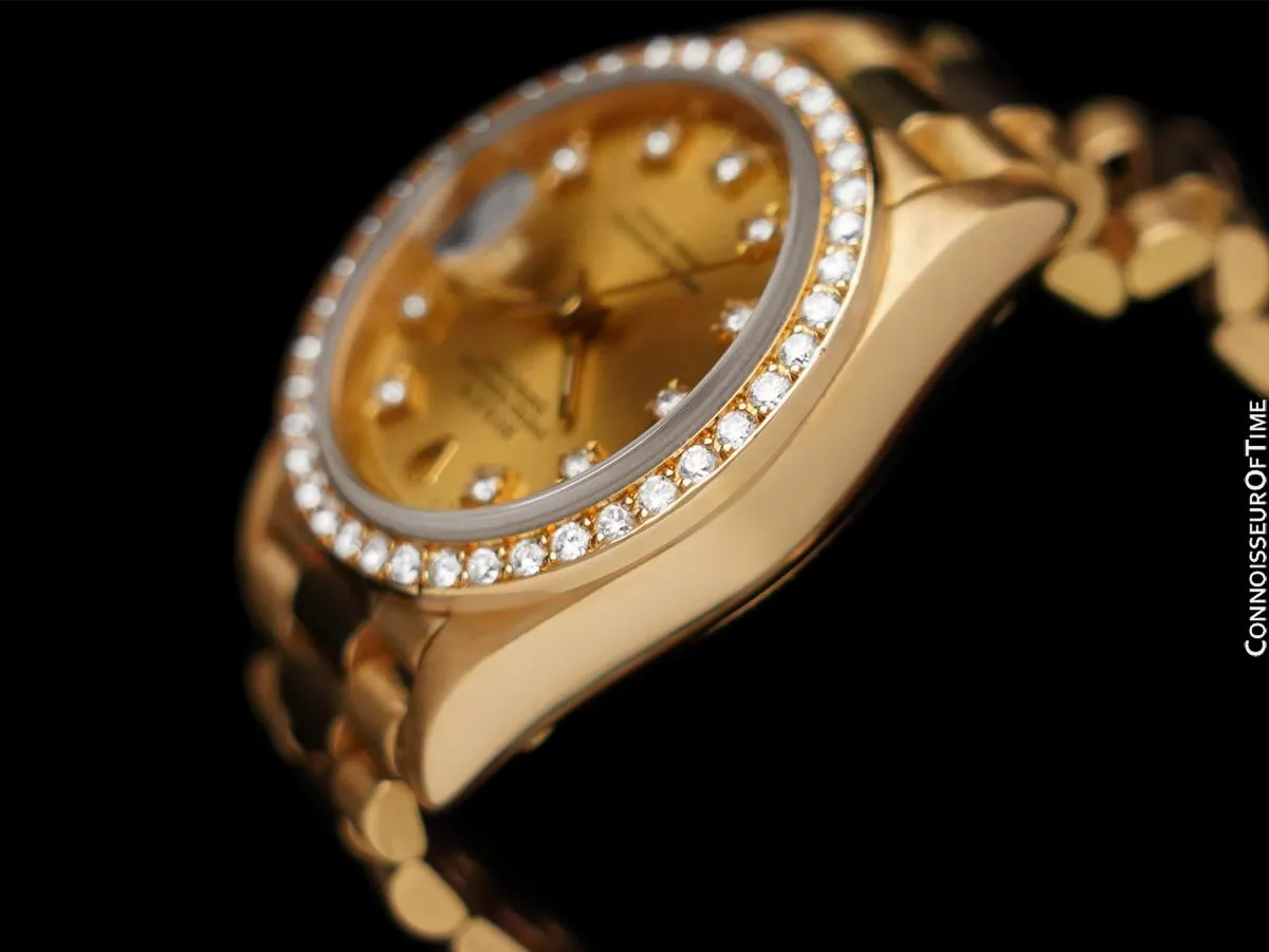 Rolex Ladies President Datejust 18K Gold & Rolex Factory Diamond Watch, 69138 - Box & Papers