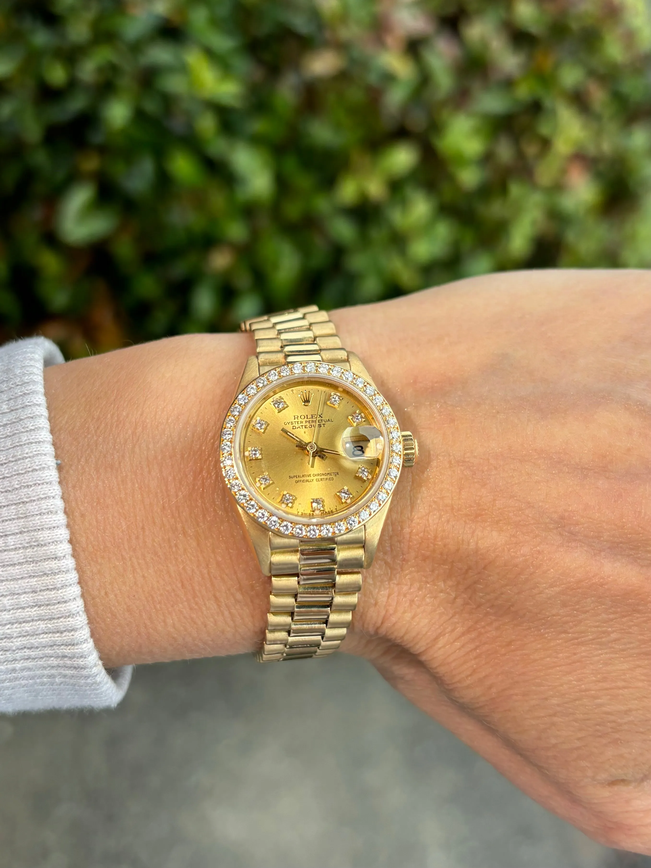 Rolex Ladies President Datejust 18K Gold & Rolex Factory Diamond Watch, 69138 - Box & Papers