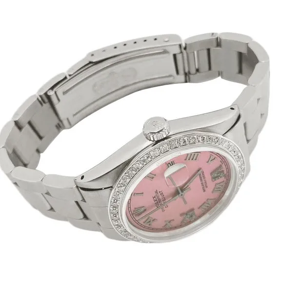 Rolex QUICK SET Pink Roman Dial Diamond Bezel Oyster Bracelet Men Watch 36 mm QUICK SET