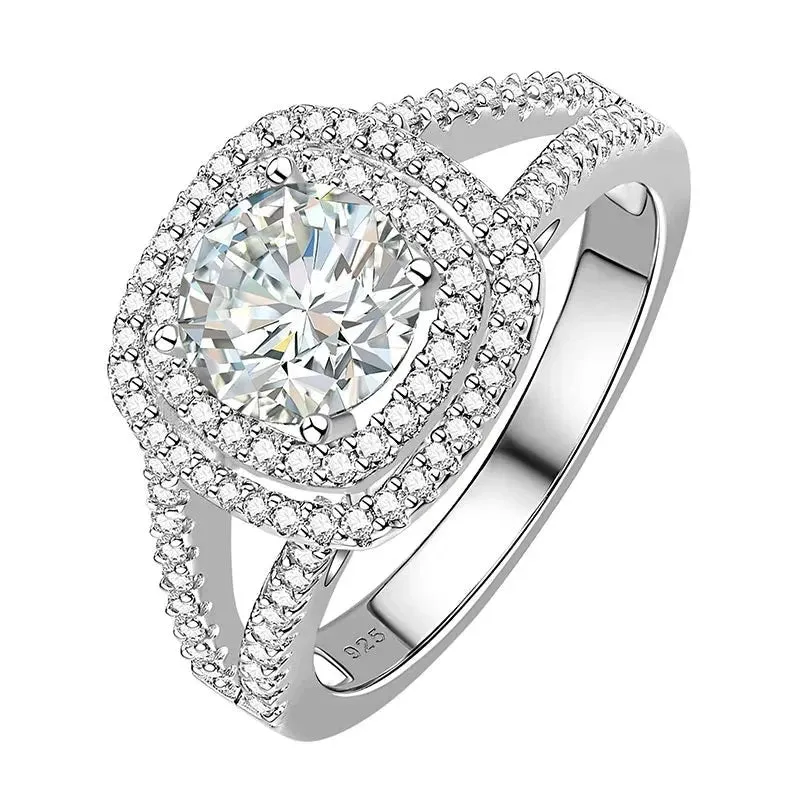 Round Cut Created Diamond Double Halo Split Shank Engagement Ring