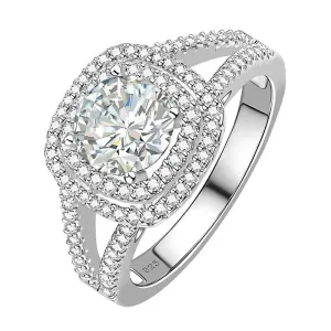 Round Cut Created Diamond Double Halo Split Shank Engagement Ring