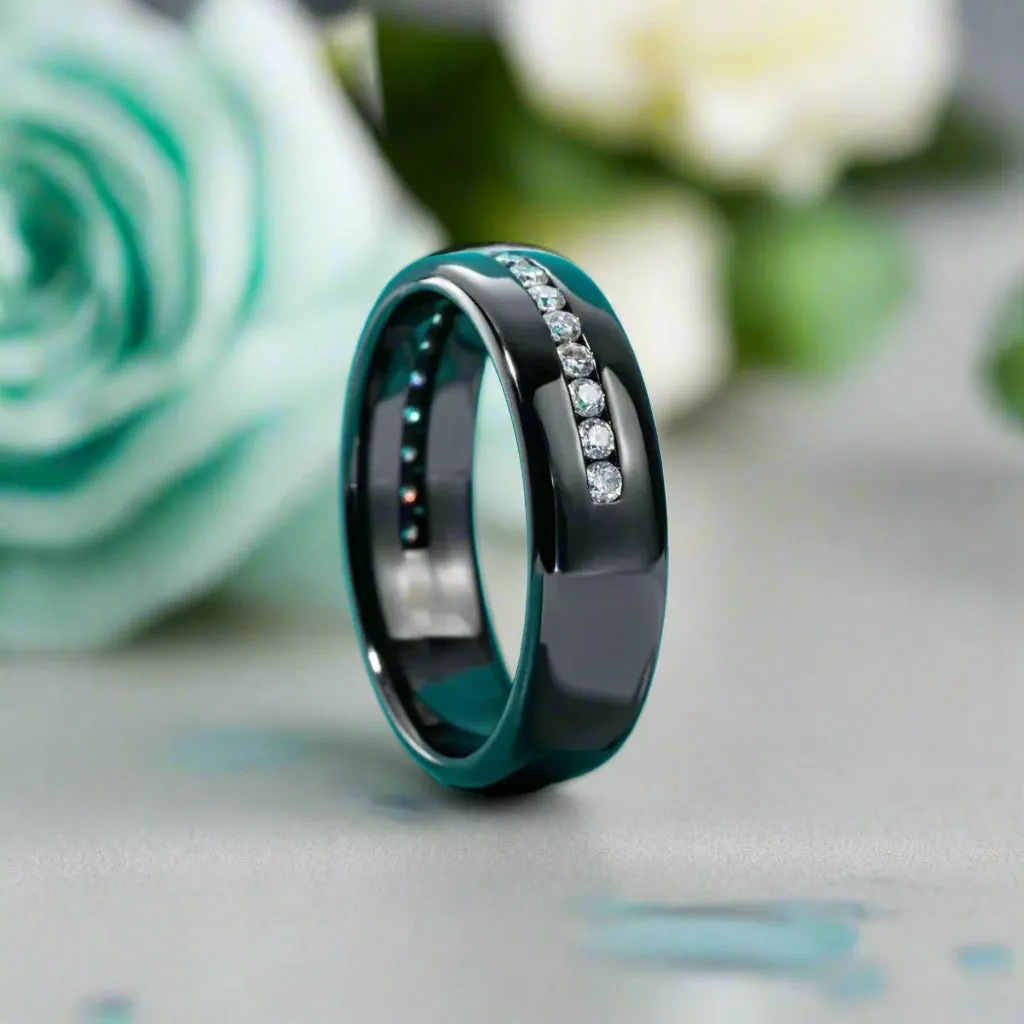 Round Cut Diamond Black Unisex Wedding Band