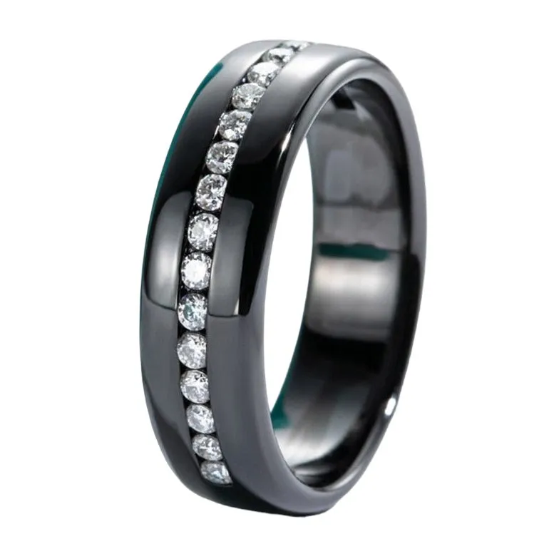 Round Cut Diamond Black Unisex Wedding Band