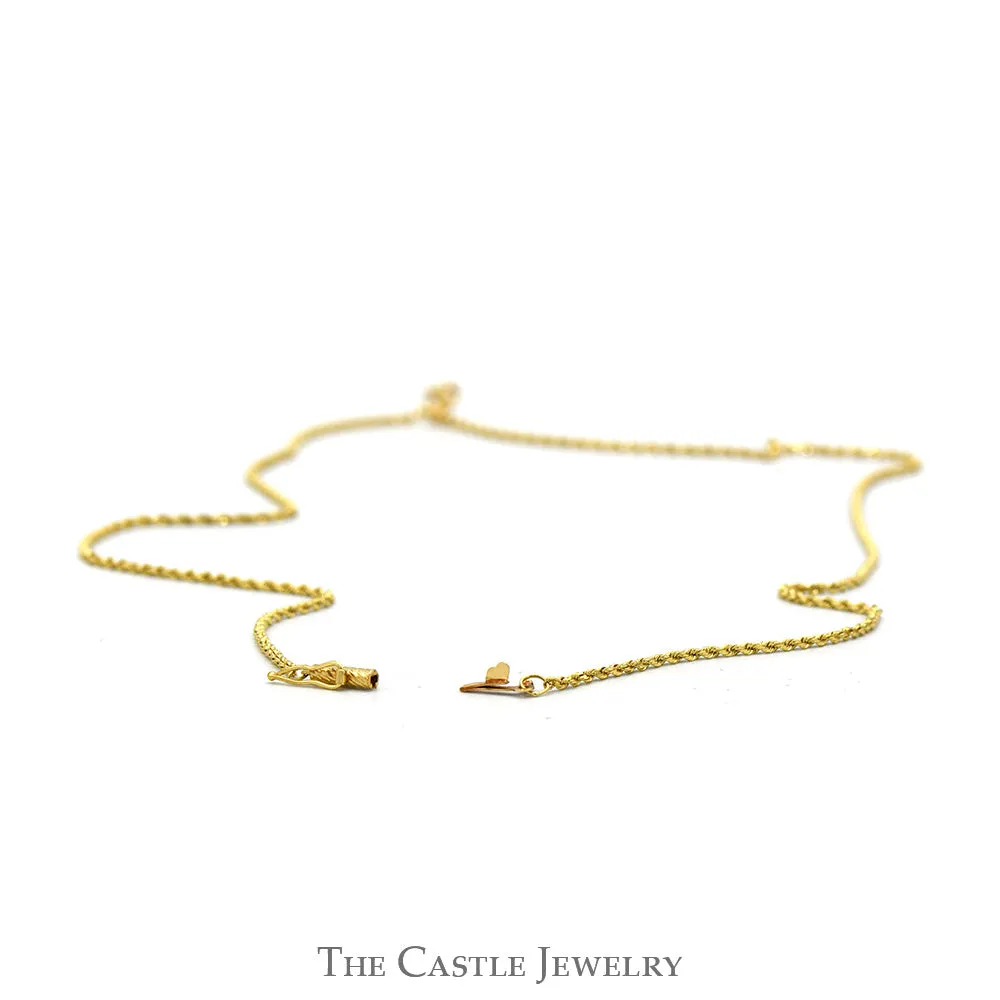 Round Diamond Solitaire Pendant on 20 Inch Rope Chain in 14k Yellow Gold