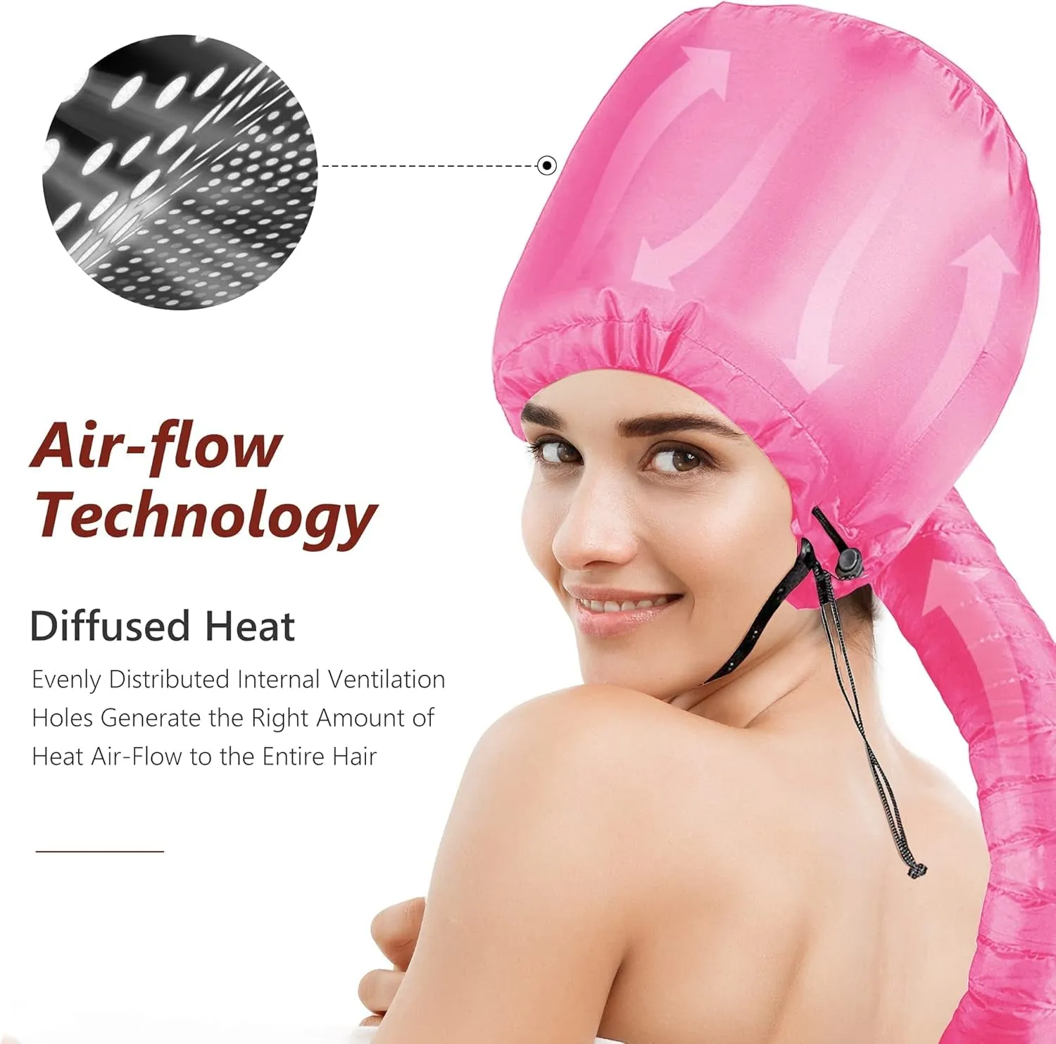 Safety Portable Hair Dryer Bonnet Attachment for Hair Styling - Deep Pink