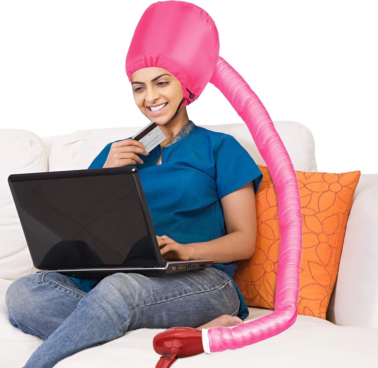 Safety Portable Hair Dryer Bonnet Attachment for Hair Styling - Deep Pink