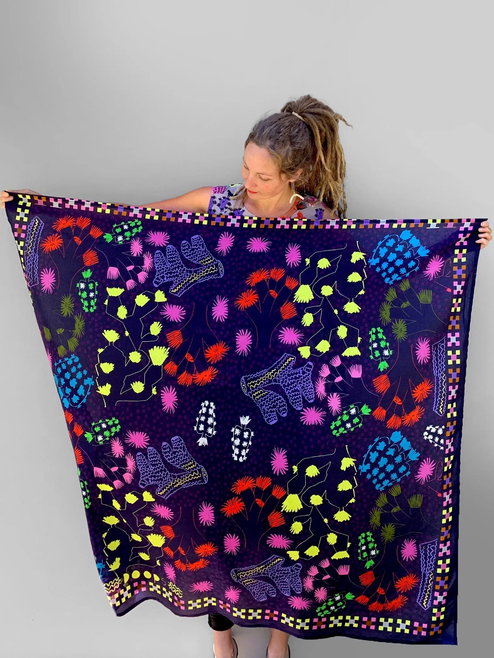(SAMPLE) Cactus Glow 95% cotton 5% Silk Scarf/Sarong