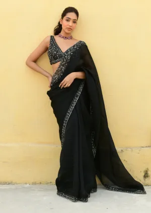 Savli black embroidered sari and blouse