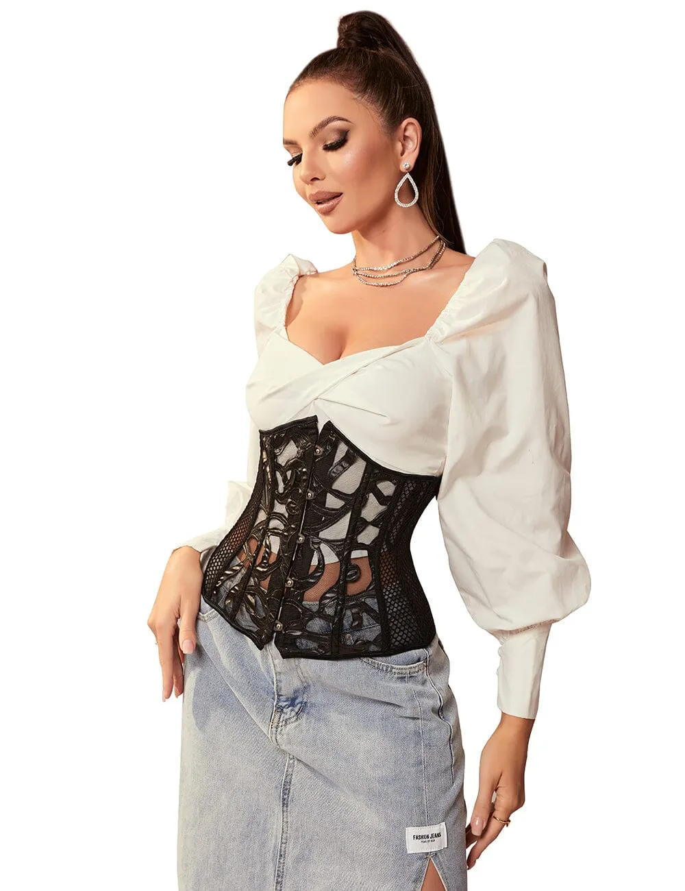 Scandals Mesh Corset with Floral Panels - Enhance Your Figure and Make a Bold Statement