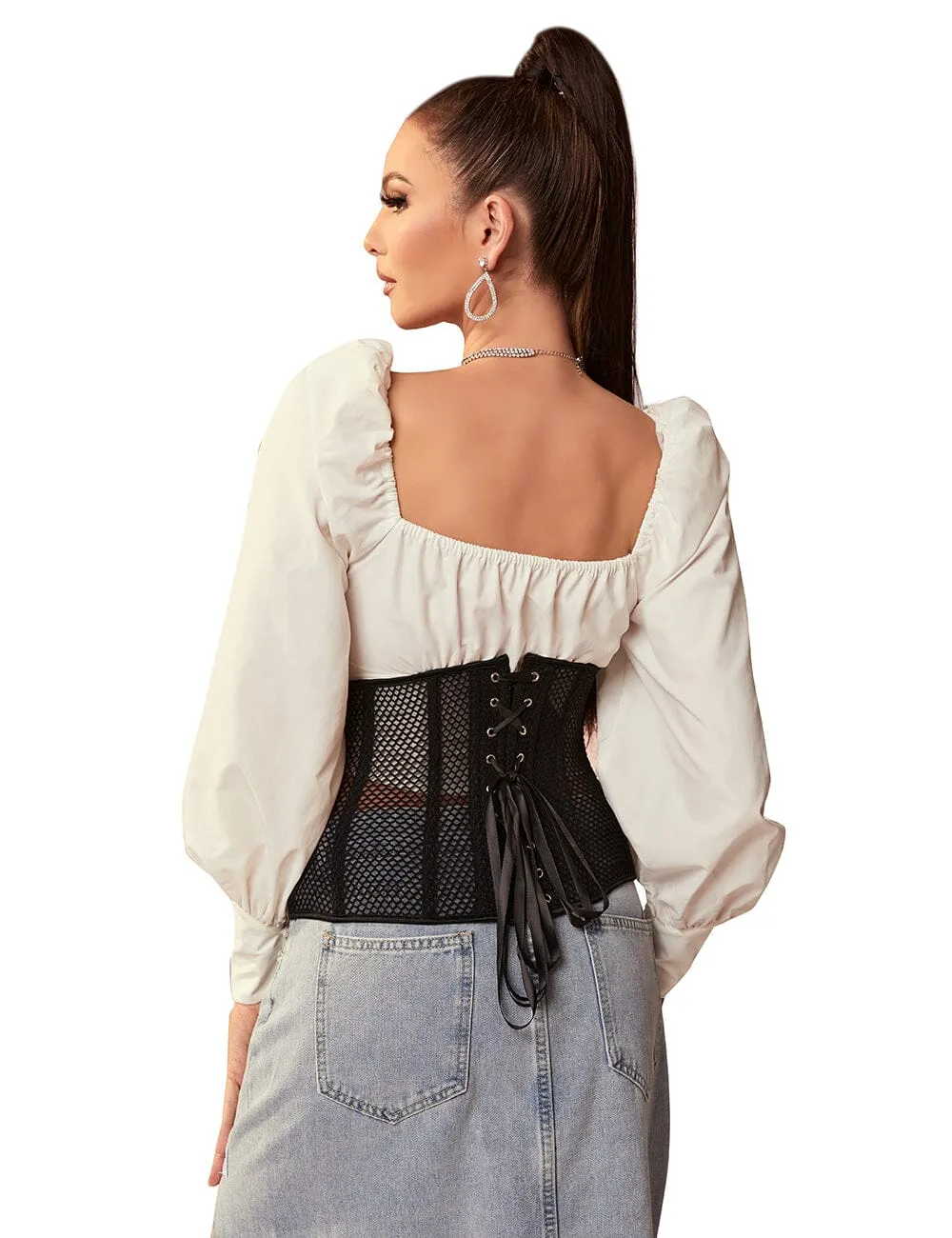 Scandals Mesh Corset with Floral Panels - Enhance Your Figure and Make a Bold Statement
