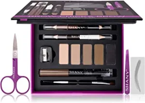 SHANY Brow Chicka Brow Eyebrow Set - 17 Piece Eyebrow Makeup Kit with Brow Powder, Brow Gel, Dual Ended Pencils, Stencils, Scissors, and Tweezers - All Hair Colors